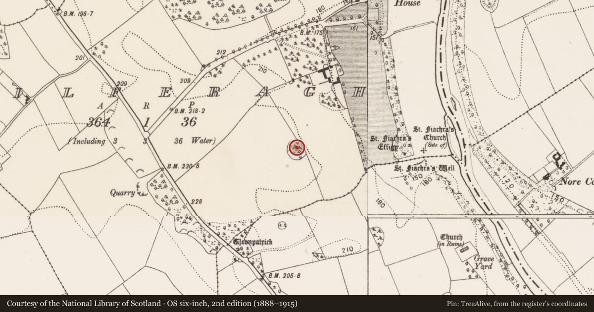 Ordnance Survey six-inch map, 2nd edition (1888–1915) covering the location of Enclosure, Kilferagh, County Kilkenny, with a pin at the register's coordinates