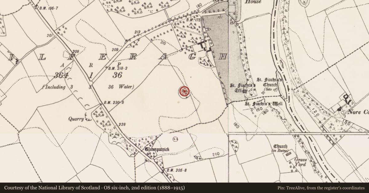 Ordnance Survey six-inch map, 2nd edition (1888–1915) covering the location of Architectural feature, Kilferagh, County Kilkenny, with a pin at the register's coordinates