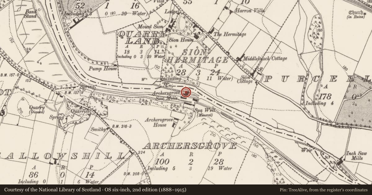 Ordnance Survey six-inch map, 2nd edition (1888–1915) covering the location of Water mill - vertical-wheeled, Archersgrove, County Kilkenny, with a pin at the register's coordinates
