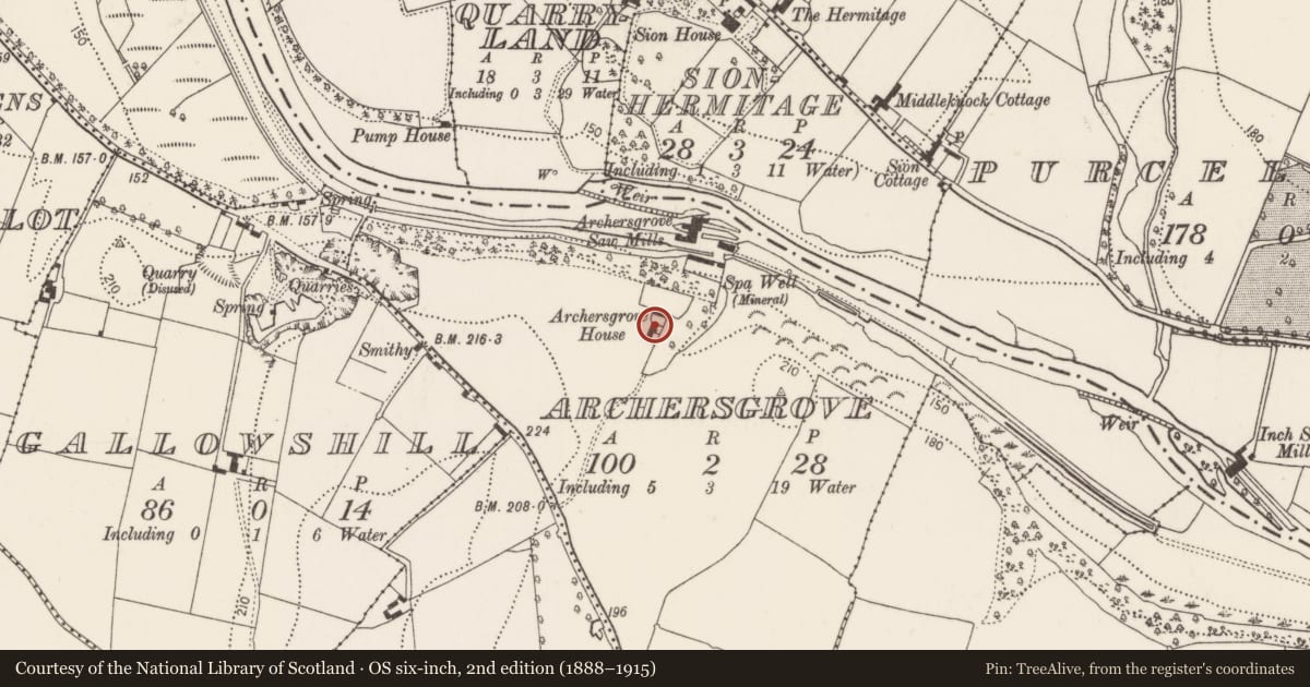 Ordnance Survey six-inch map, 2nd edition (1888–1915) covering the location of House - 17th century, Archersgrove, County Kilkenny, with a pin at the register's coordinates