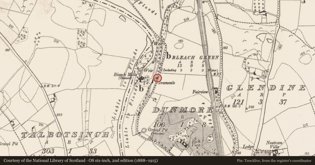 Ordnance Survey six-inch map, 2nd edition (1888–1915) covering the location of Burial, Bleachgreen, County Kilkenny, with a pin at the register's coordinates