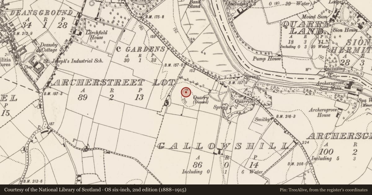 Ordnance Survey six-inch map, 2nd edition (1888–1915) covering the location of Burial, Gallowshill, County Kilkenny, with a pin at the register's coordinates