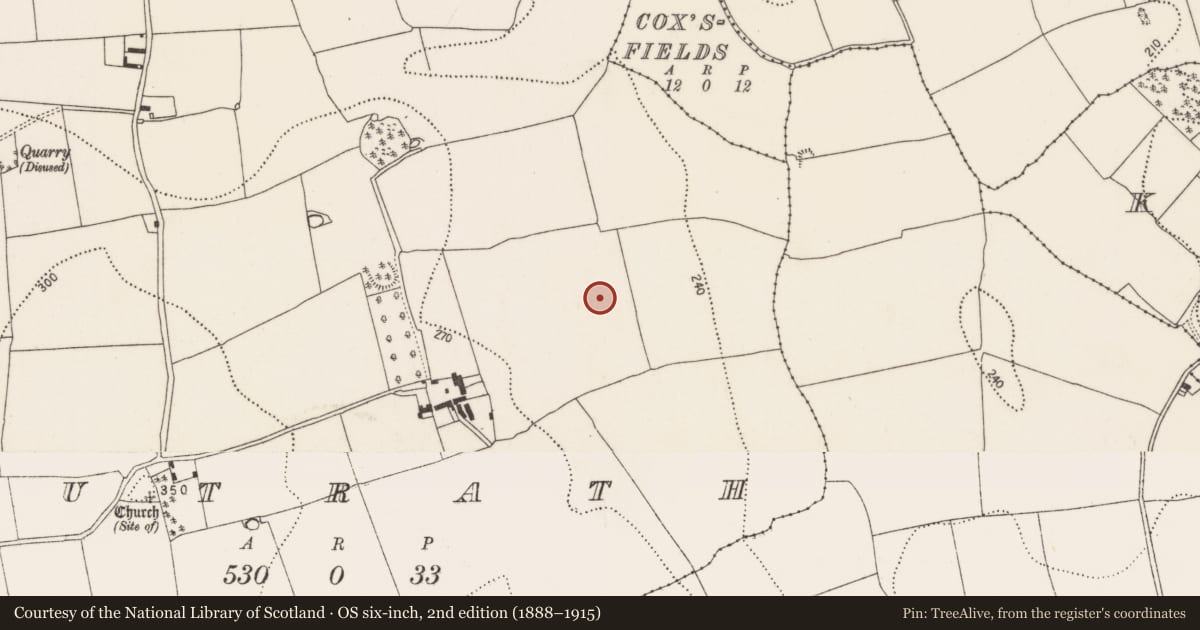 Ordnance Survey six-inch map, 2nd edition (1888–1915) covering the location of Enclosure, Outrath, County Kilkenny, with a pin at the register's coordinates