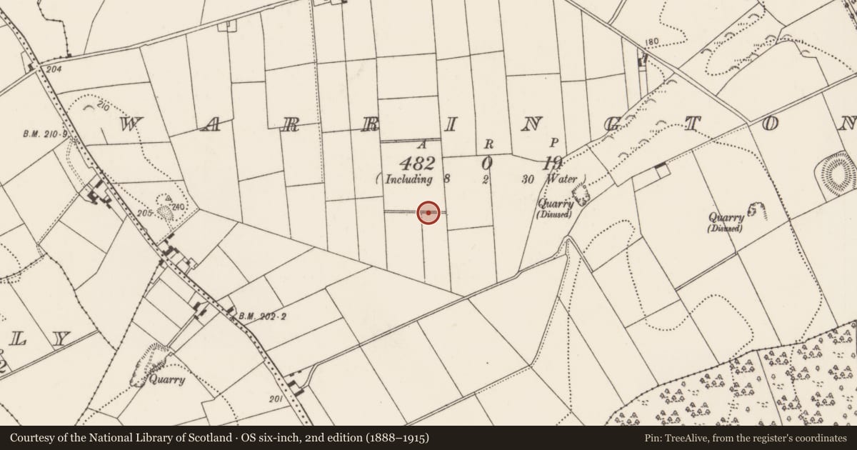 Ordnance Survey six-inch map, 2nd edition (1888–1915) covering the location of Enclosure, Warrington, County Kilkenny, with a pin at the register's coordinates