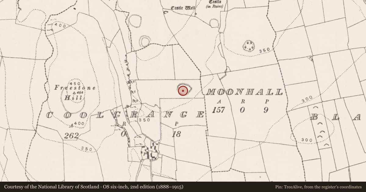 Ordnance Survey six-inch map, 2nd edition (1888–1915) covering the location of Enclosure, Coolgrange, County Kilkenny, with a pin at the register's coordinates