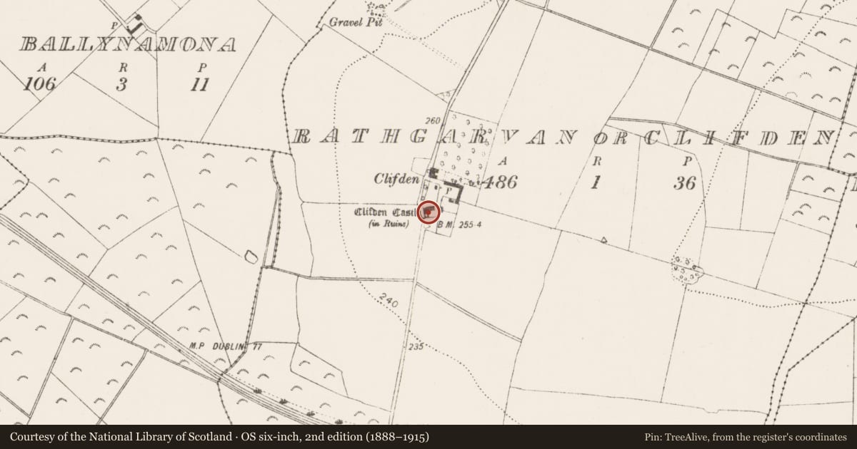 Ordnance Survey six-inch map, 2nd edition (1888–1915) covering the location of House - 16th/17th century, Rathgarvan Or Clifden, County Kilkenny, with a pin at the register's coordinates