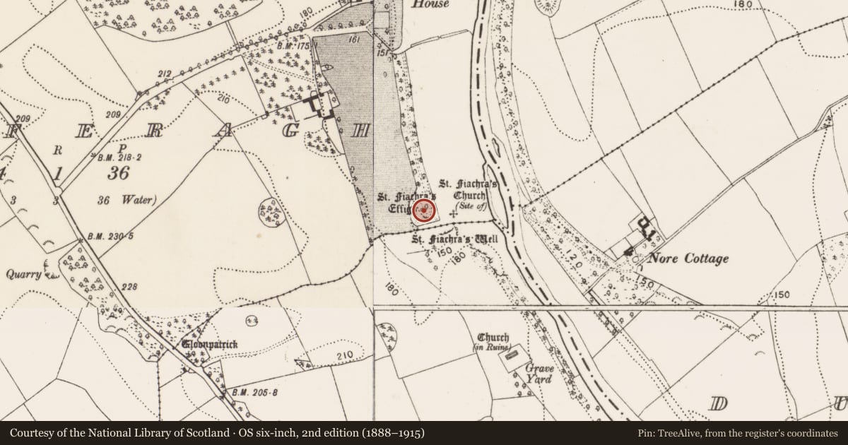 Ordnance Survey six-inch map, 2nd edition (1888–1915) covering the location of Church, Kilferagh, County Kilkenny, with a pin at the register's coordinates