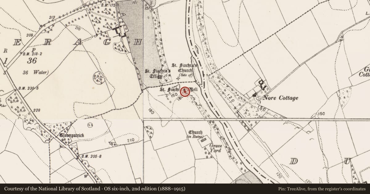 Ordnance Survey six-inch map, 2nd edition (1888–1915) covering the location of Structure, Kilferagh, County Kilkenny, with a pin at the register's coordinates