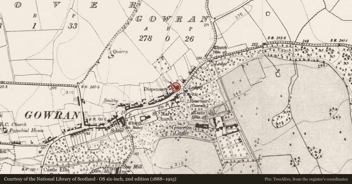 Ordnance Survey six-inch map, 2nd edition (1888–1915) covering the location of House - 17th century, Gowran, County Kilkenny, with a pin at the register's coordinates