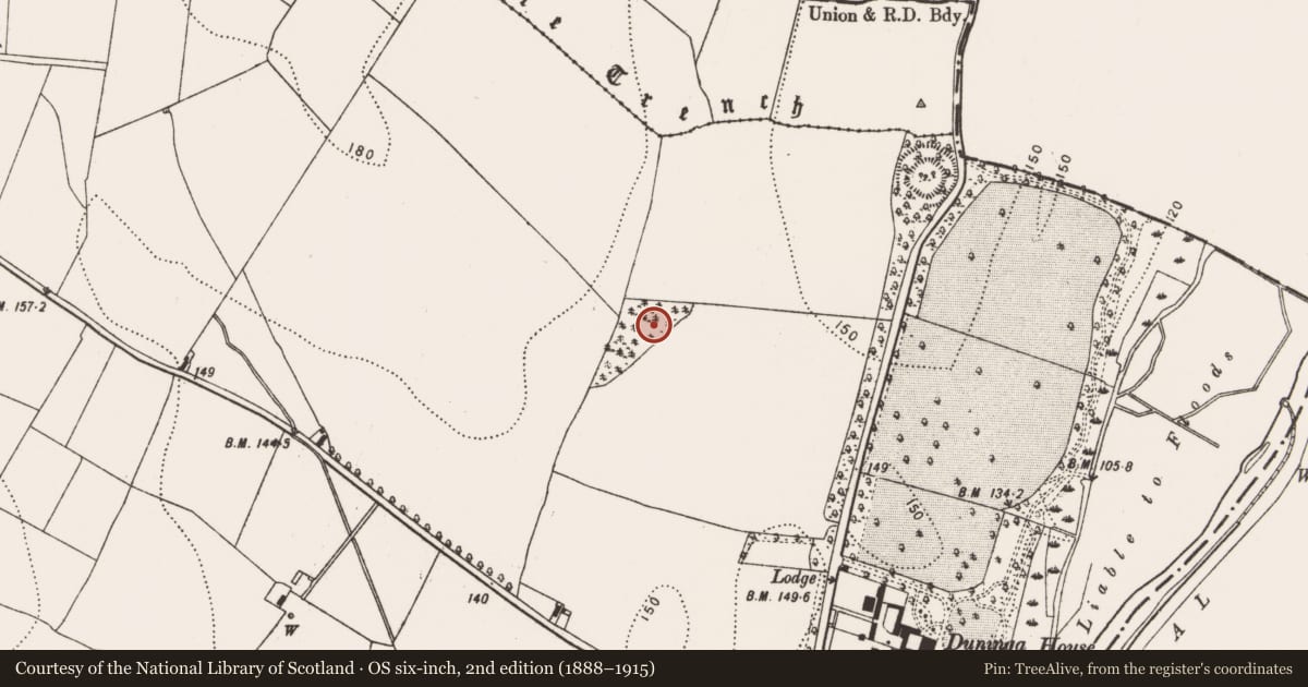 Ordnance Survey six-inch map, 2nd edition (1888–1915) covering the location of Enclosure, Duninga, County Kilkenny, with a pin at the register's coordinates
