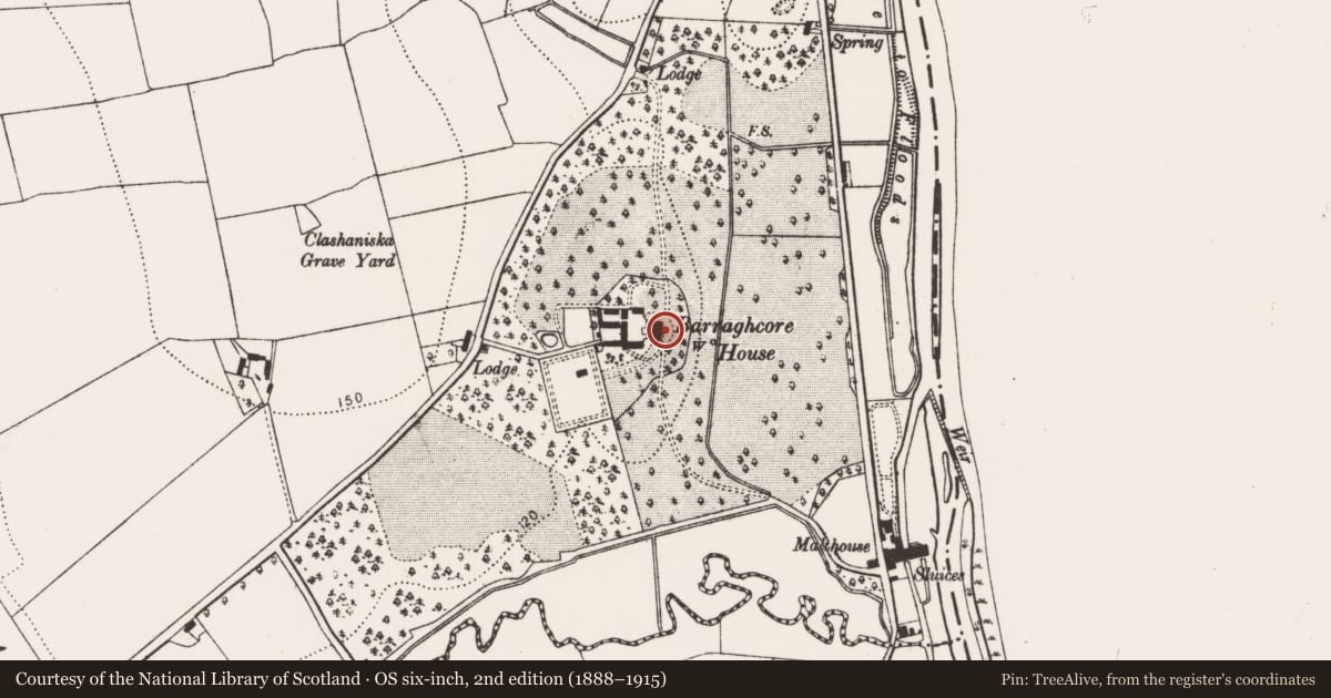Ordnance Survey six-inch map, 2nd edition (1888–1915) covering the location of House - 17th century, Duninga, County Kilkenny, with a pin at the register's coordinates
