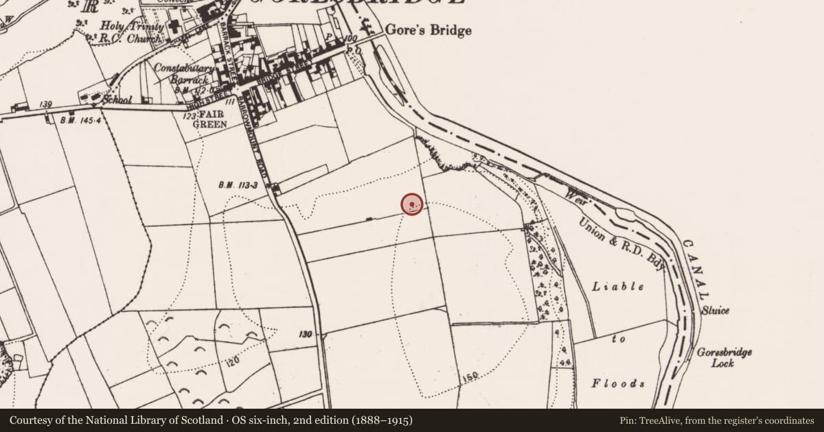 Ordnance Survey six-inch map, 2nd edition (1888–1915) covering the location of Concentric enclosure, Barrowmount, County Kilkenny, with a pin at the register's coordinates