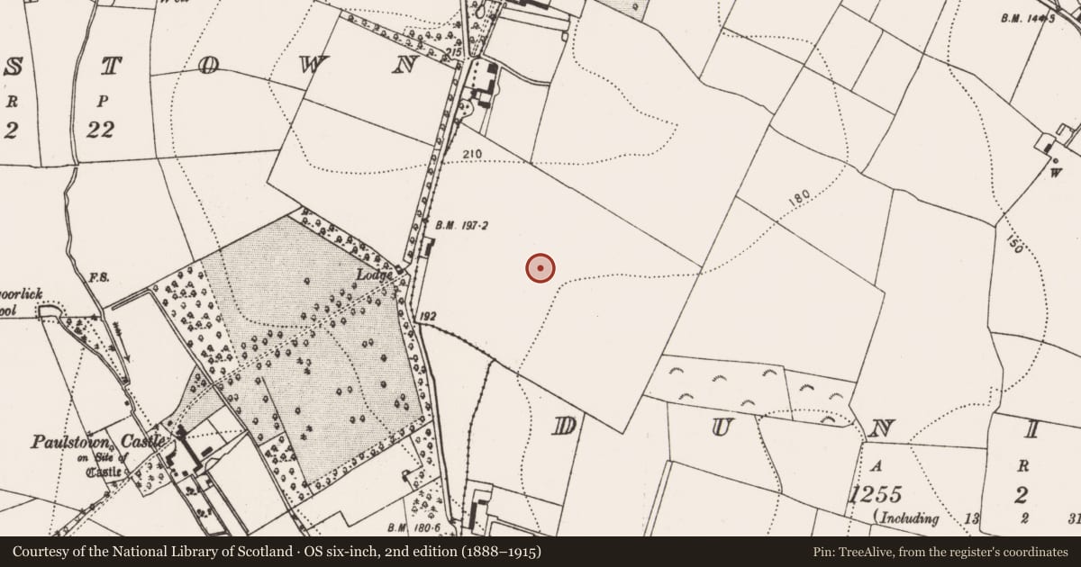 Ordnance Survey six-inch map, 2nd edition (1888–1915) covering the location of Enclosure, Duninga, County Kilkenny, with a pin at the register's coordinates