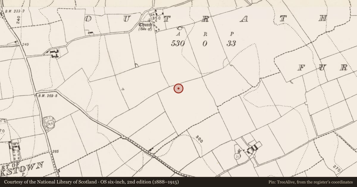Ordnance Survey six-inch map, 2nd edition (1888–1915) covering the location of Enclosure, Outrath, County Kilkenny, with a pin at the register's coordinates