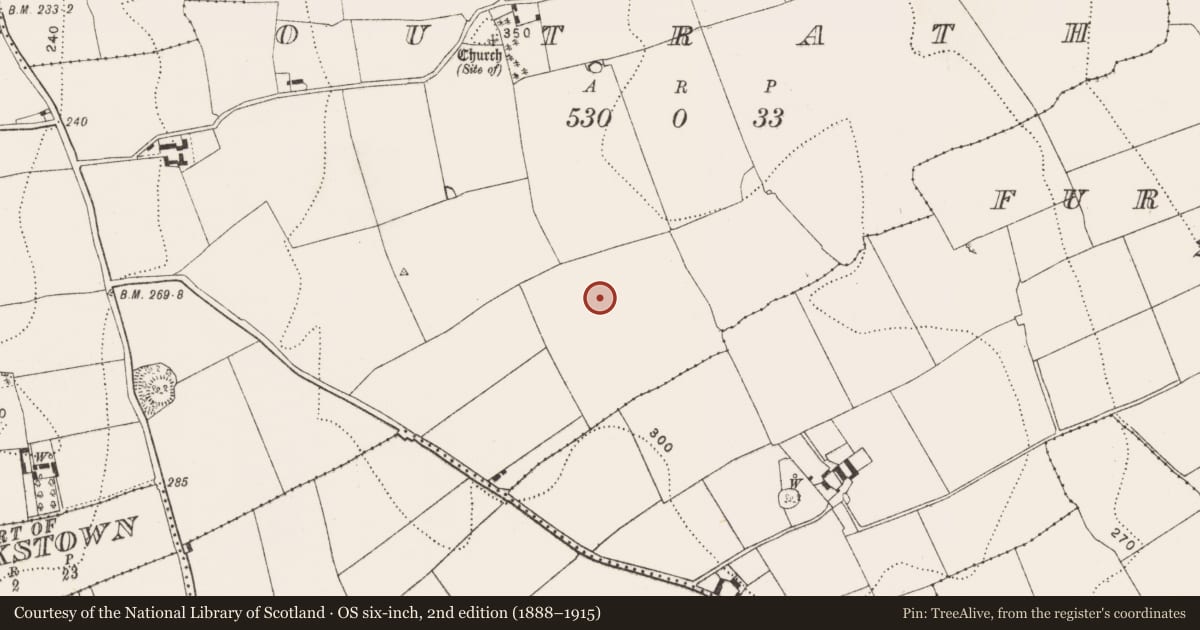 Ordnance Survey six-inch map, 2nd edition (1888–1915) covering the location of Enclosure, Outrath, County Kilkenny, with a pin at the register's coordinates