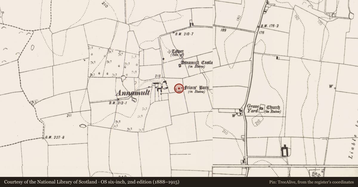 Ordnance Survey six-inch map, 2nd edition (1888–1915) covering the location of Barn, Annamult, County Kilkenny, with a pin at the register's coordinates