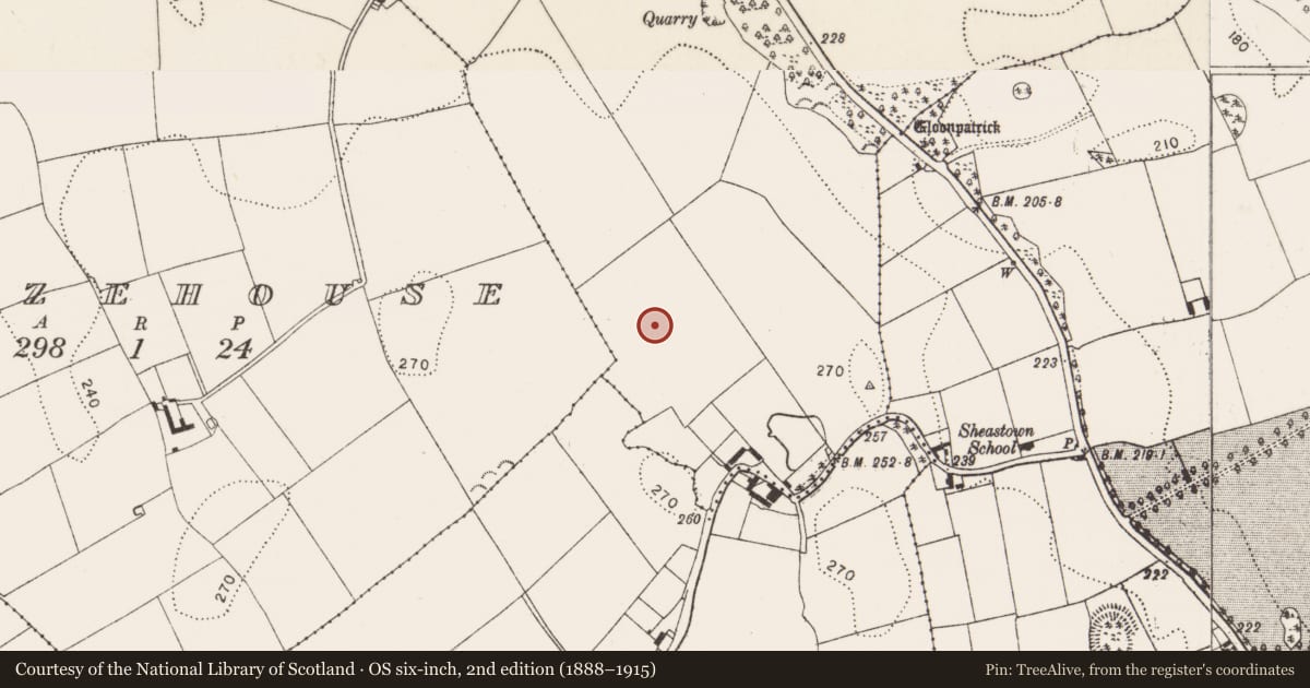 Ordnance Survey six-inch map, 2nd edition (1888–1915) covering the location of Moated site, Kilferagh, County Kilkenny, with a pin at the register's coordinates