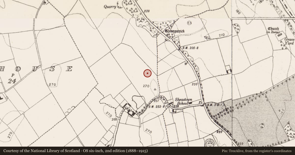 Ordnance Survey six-inch map, 2nd edition (1888–1915) covering the location of Enclosure, Kilferagh, County Kilkenny, with a pin at the register's coordinates