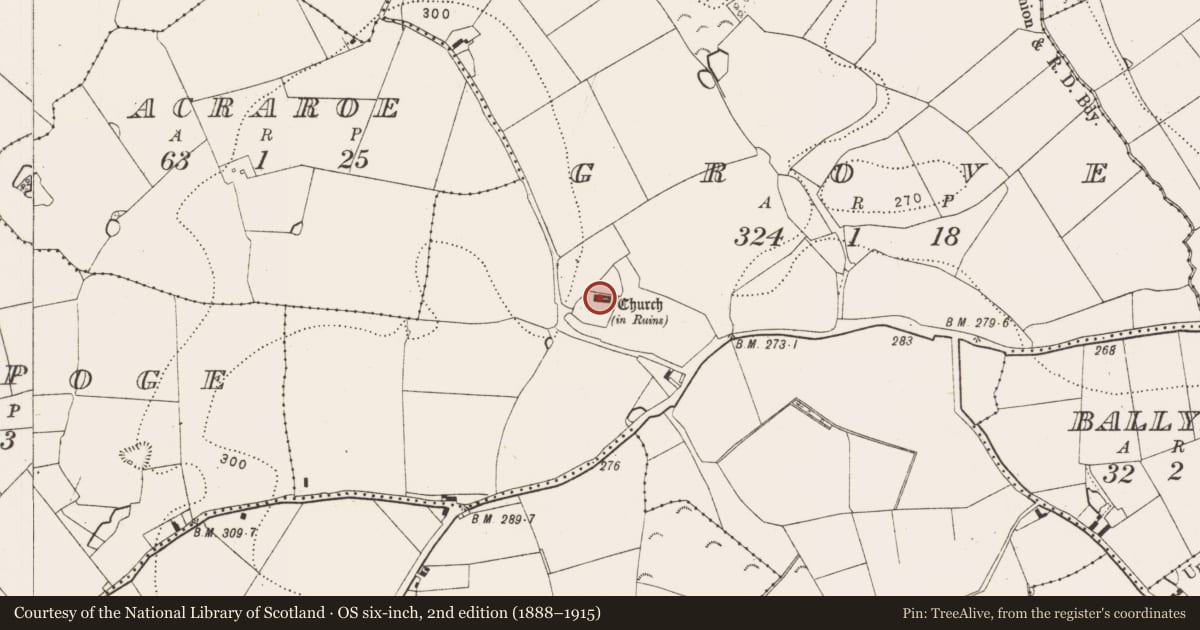 Ordnance Survey six-inch map, 2nd edition (1888–1915) covering the location of Headstone, Grove, County Kilkenny, with a pin at the register's coordinates