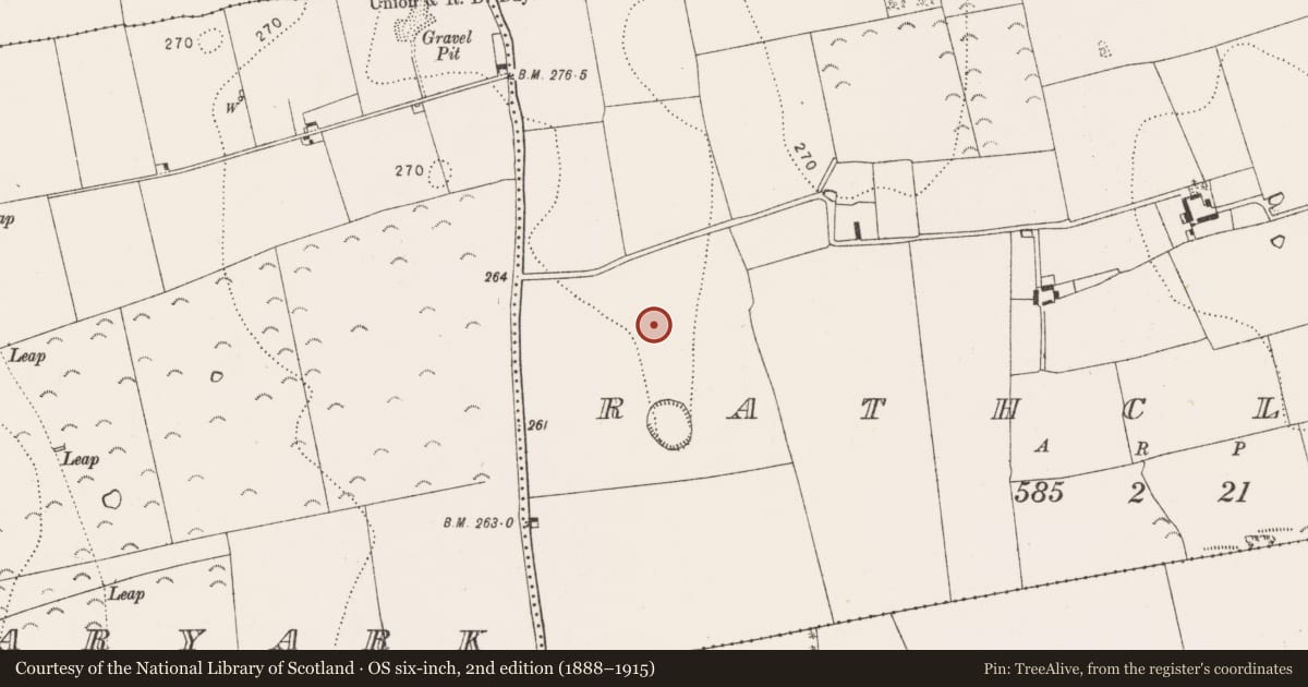 Ordnance Survey six-inch map, 2nd edition (1888–1915) covering the location of Enclosure, Rathclogh, County Kilkenny, with a pin at the register's coordinates