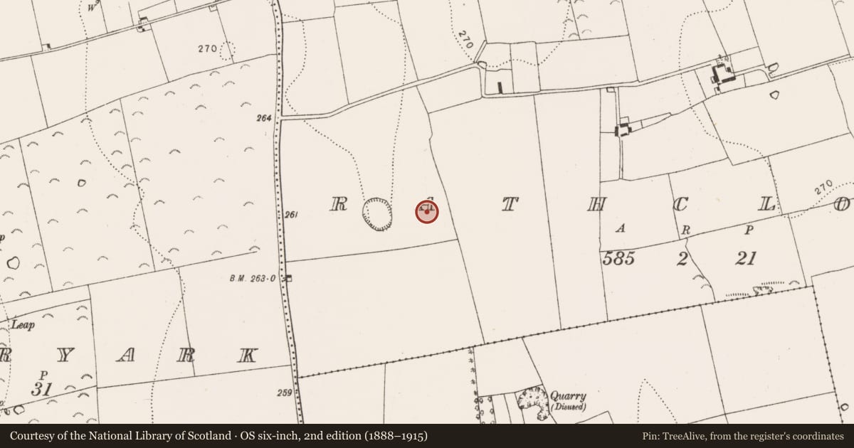 Ordnance Survey six-inch map, 2nd edition (1888–1915) covering the location of Enclosure, Rathclogh, County Kilkenny, with a pin at the register's coordinates