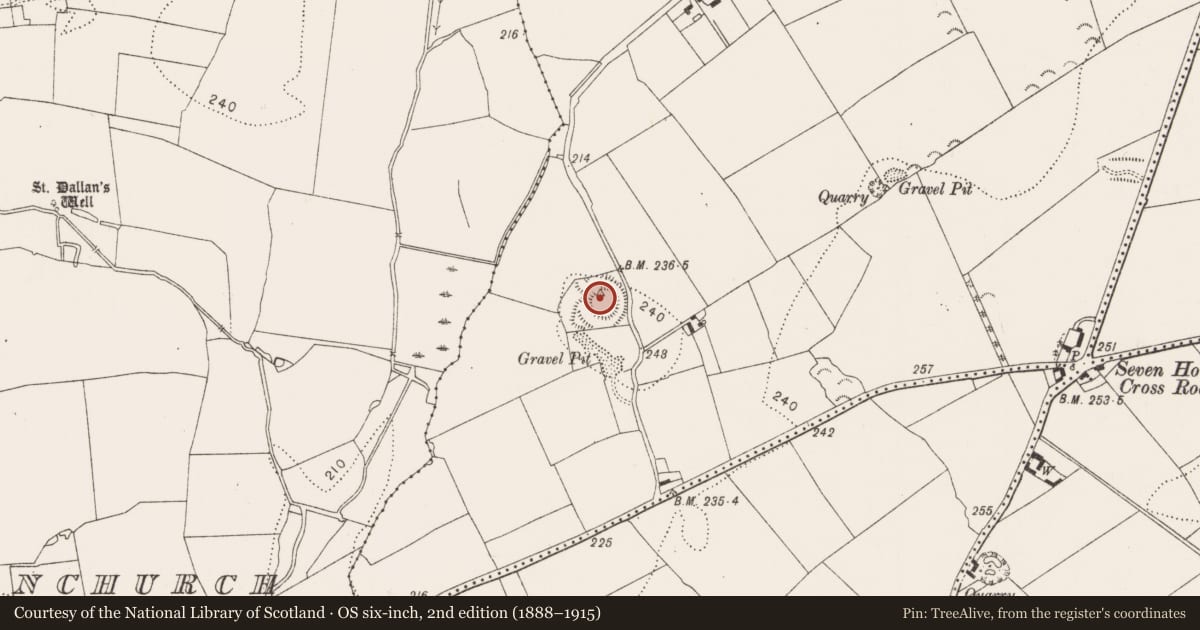 Ordnance Survey six-inch map, 2nd edition (1888–1915) covering the location of Enclosure, Oldtown, County Kilkenny, with a pin at the register's coordinates