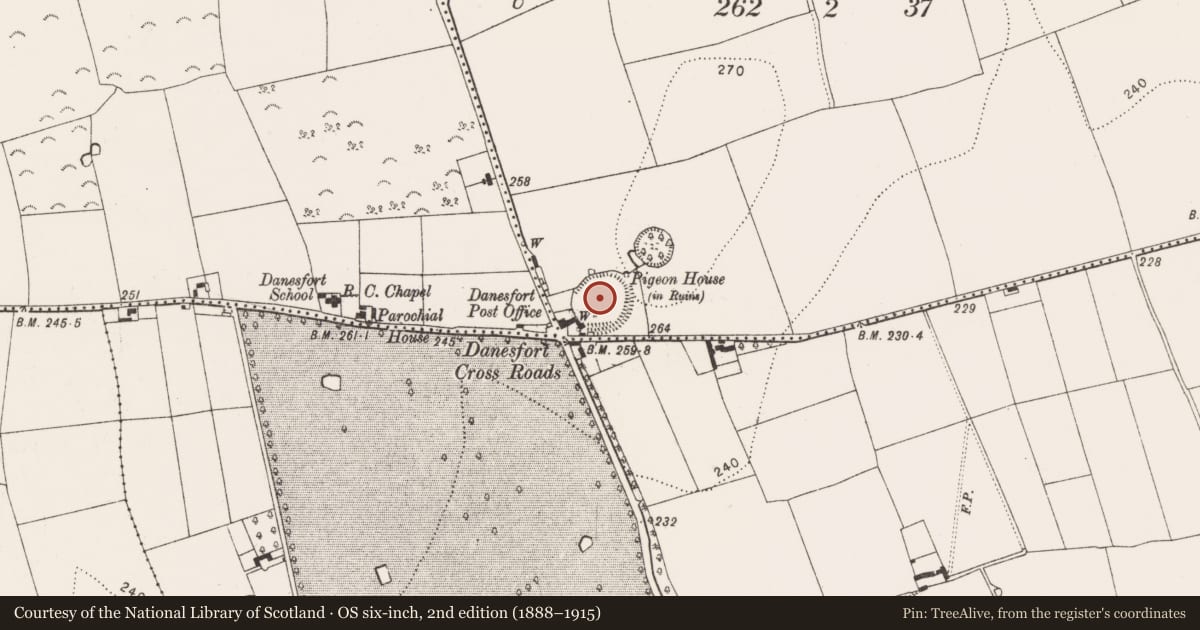 Ordnance Survey six-inch map, 2nd edition (1888–1915) covering the location of Building, Pigeonpark, County Kilkenny, with a pin at the register's coordinates