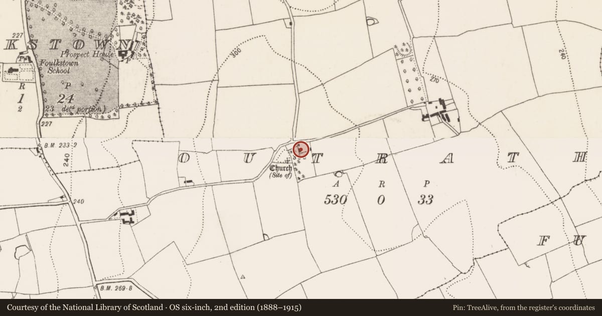 Ordnance Survey six-inch map, 2nd edition (1888–1915) covering the location of House - 17th century, Outrath, County Kilkenny, with a pin at the register's coordinates