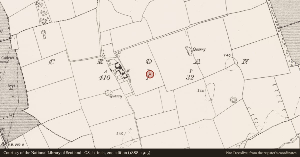 Ordnance Survey six-inch map, 2nd edition (1888–1915) covering the location of Ring-ditch, Croan, County Kilkenny, with a pin at the register's coordinates