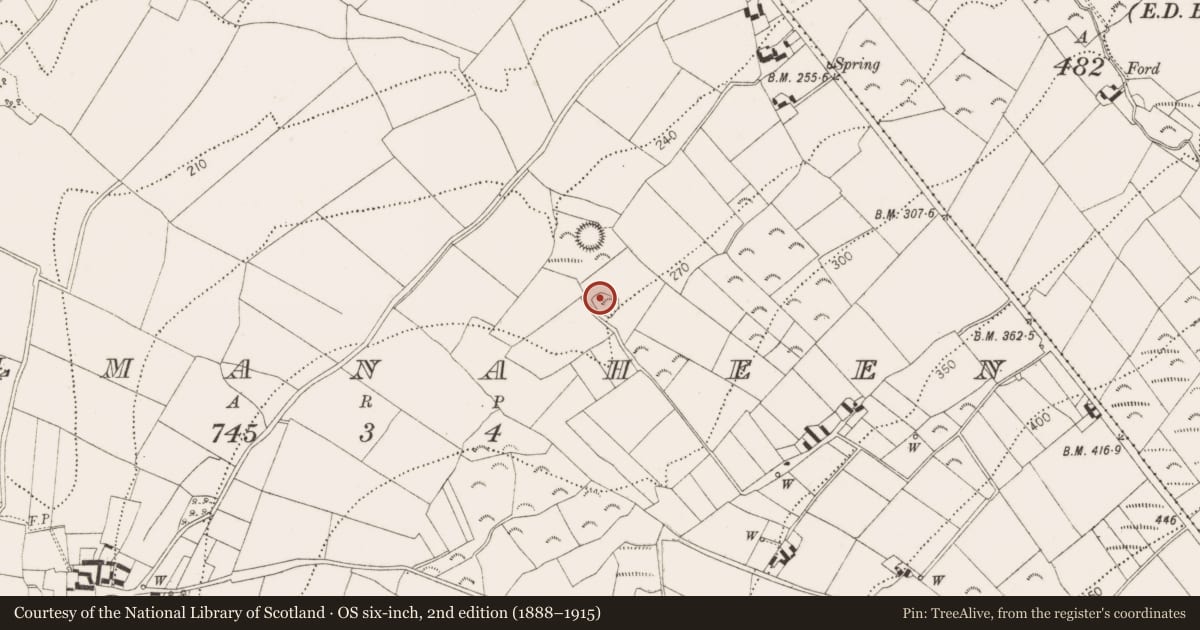 Ordnance Survey six-inch map, 2nd edition (1888–1915) covering the location of Enclosure, Kilmanaheen, County Kilkenny, with a pin at the register's coordinates