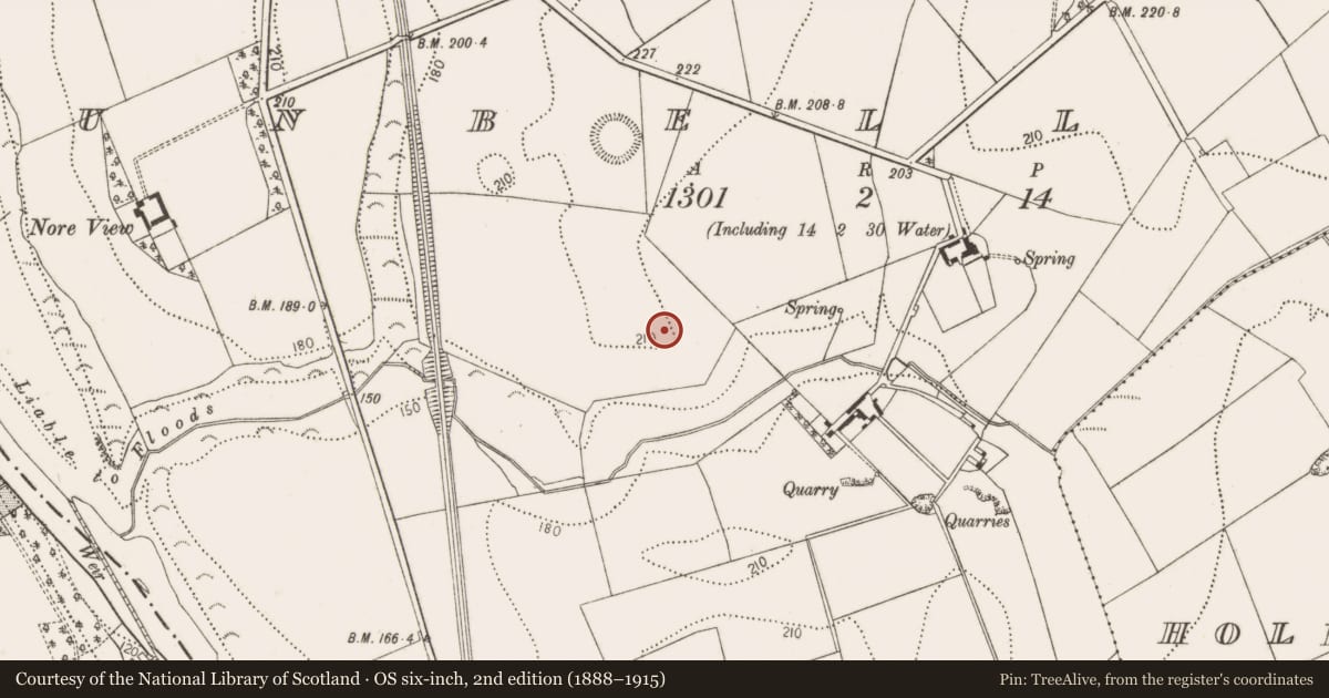 Ordnance Survey six-inch map, 2nd edition (1888–1915) covering the location of Enclosure, Dunbell Big, County Kilkenny, with a pin at the register's coordinates