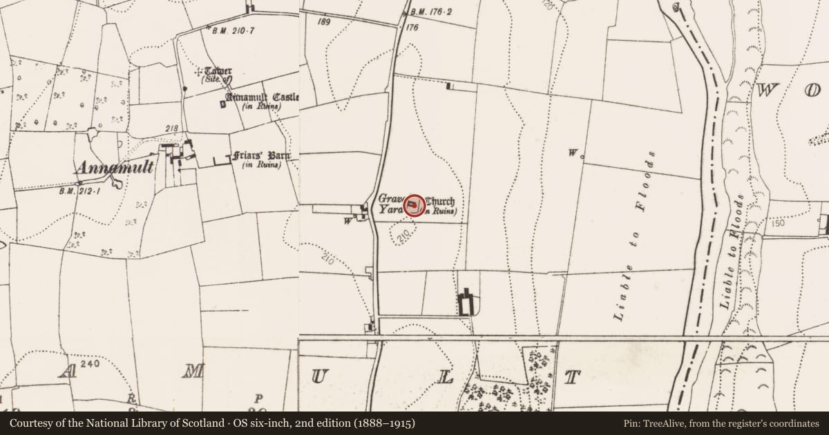 Ordnance Survey six-inch map, 2nd edition (1888–1915) covering the location of Church, Annamult, County Kilkenny, with a pin at the register's coordinates