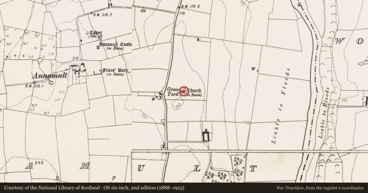 Ordnance Survey six-inch map, 2nd edition (1888–1915) covering the location of Graveyard, Annamult, County Kilkenny, with a pin at the register's coordinates