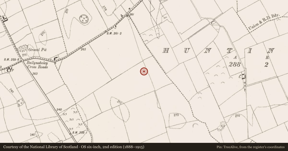 Ordnance Survey six-inch map, 2nd edition (1888–1915) covering the location of Enclosure, Cloghala, County Kilkenny, with a pin at the register's coordinates