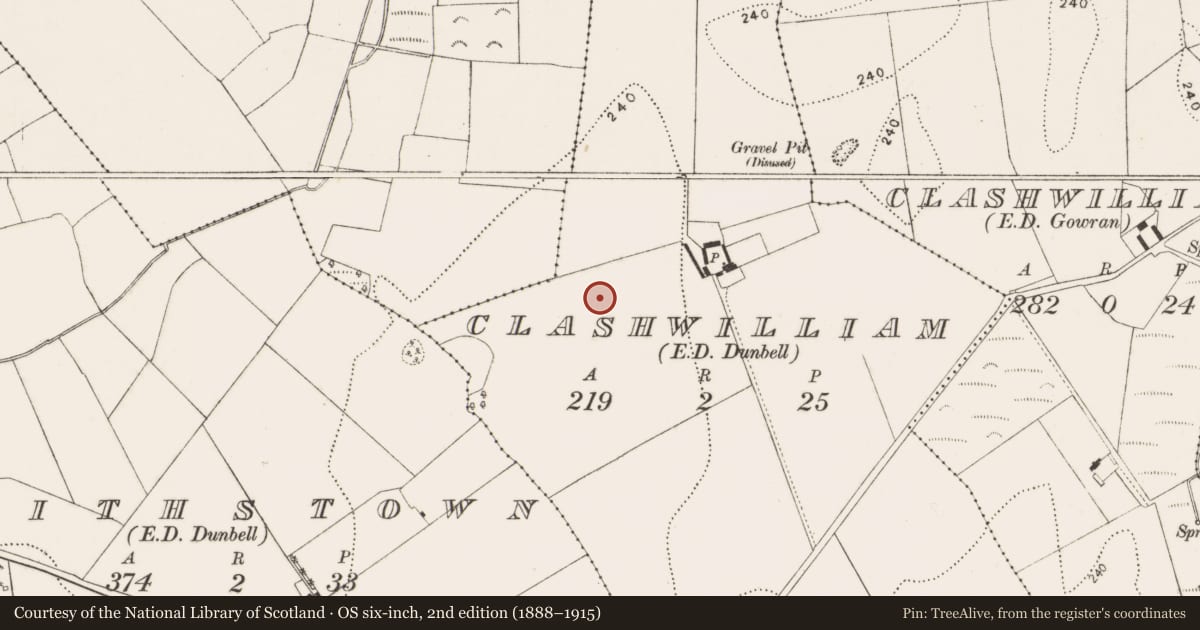 Ordnance Survey six-inch map, 2nd edition (1888–1915) covering the location of Enclosure, Clashwilliam, County Kilkenny, with a pin at the register's coordinates