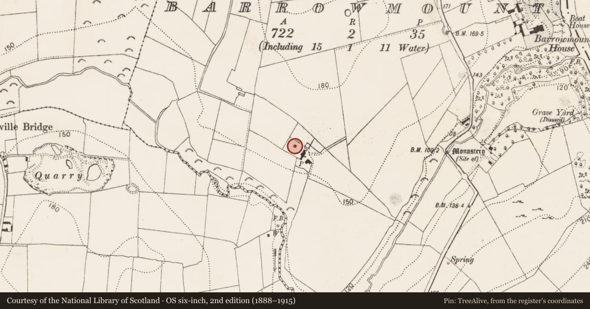 Ordnance Survey six-inch map, 2nd edition (1888–1915) covering the location of Enclosure, Barrowmount, County Kilkenny, with a pin at the register's coordinates