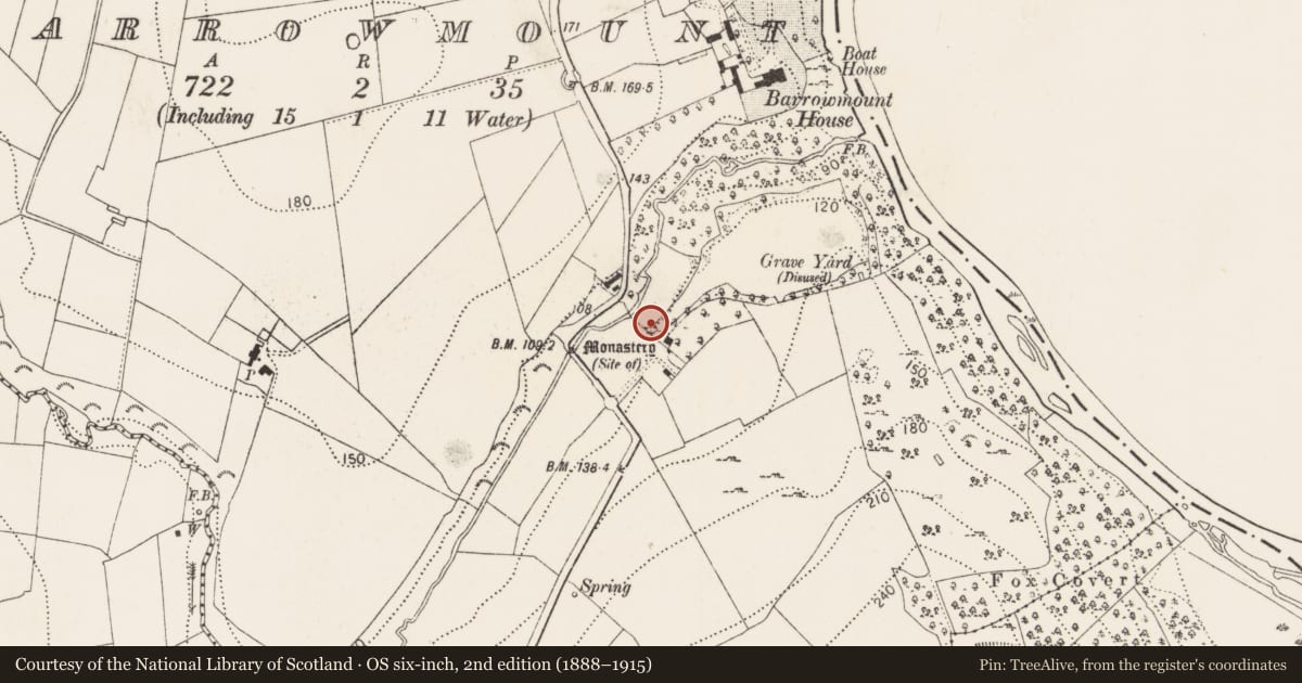 Ordnance Survey six-inch map, 2nd edition (1888–1915) covering the location of Religious house - unclassified, Barrowmount, County Kilkenny, with a pin at the register's coordinates