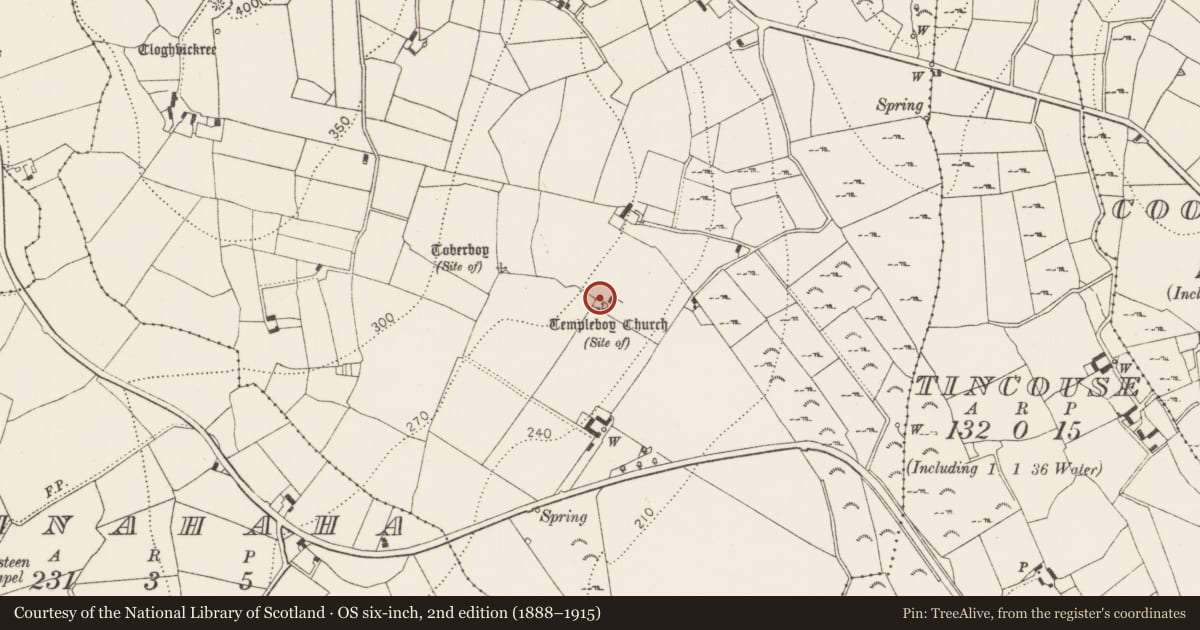 Ordnance Survey six-inch map, 2nd edition (1888–1915) covering the location of Church, Pollagh, County Kilkenny, with a pin at the register's coordinates