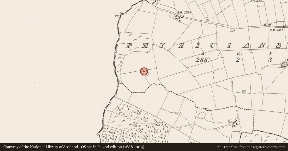 Ordnance Survey six-inch map, 2nd edition (1888–1915) covering the location of Enclosure, Physicianstown, County Kilkenny, with a pin at the register's coordinates