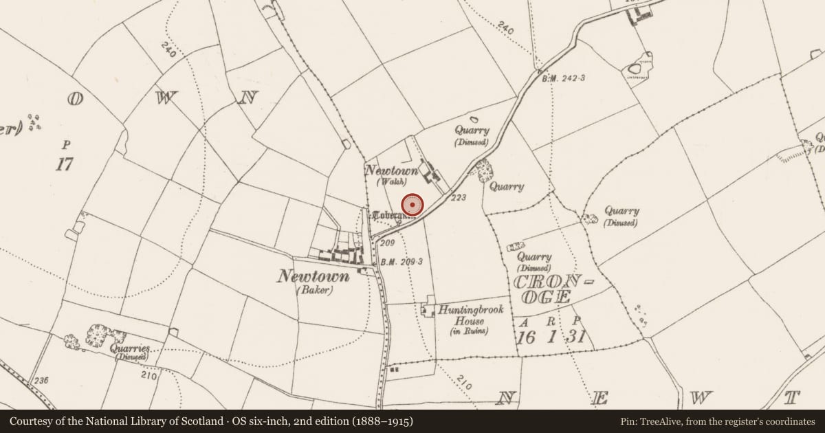 Ordnance Survey six-inch map, 2nd edition (1888–1915) covering the location of Enclosure, Ovenstown, County Kilkenny, with a pin at the register's coordinates