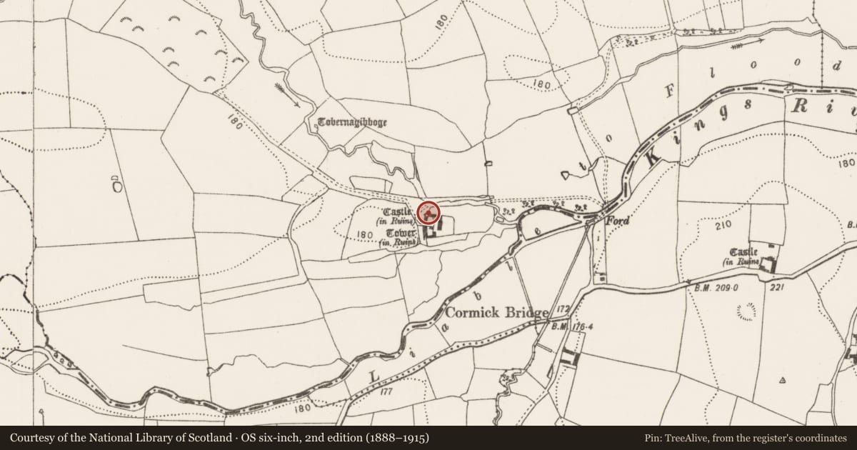 Ordnance Survey six-inch map, 2nd edition (1888–1915) covering the location of Building, Castle Eve, County Kilkenny, with a pin at the register's coordinates