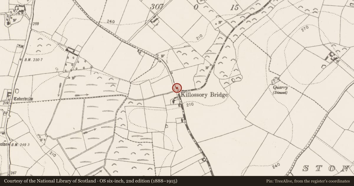 Ordnance Survey six-inch map, 2nd edition (1888–1915) covering the location of Mound, Rathduff Upper, County Kilkenny, with a pin at the register's coordinates