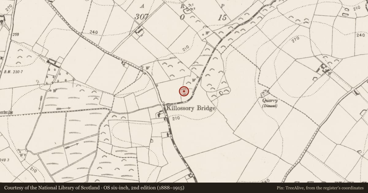 Ordnance Survey six-inch map, 2nd edition (1888–1915) covering the location of Enclosure, Rathduff Upper, County Kilkenny, with a pin at the register's coordinates