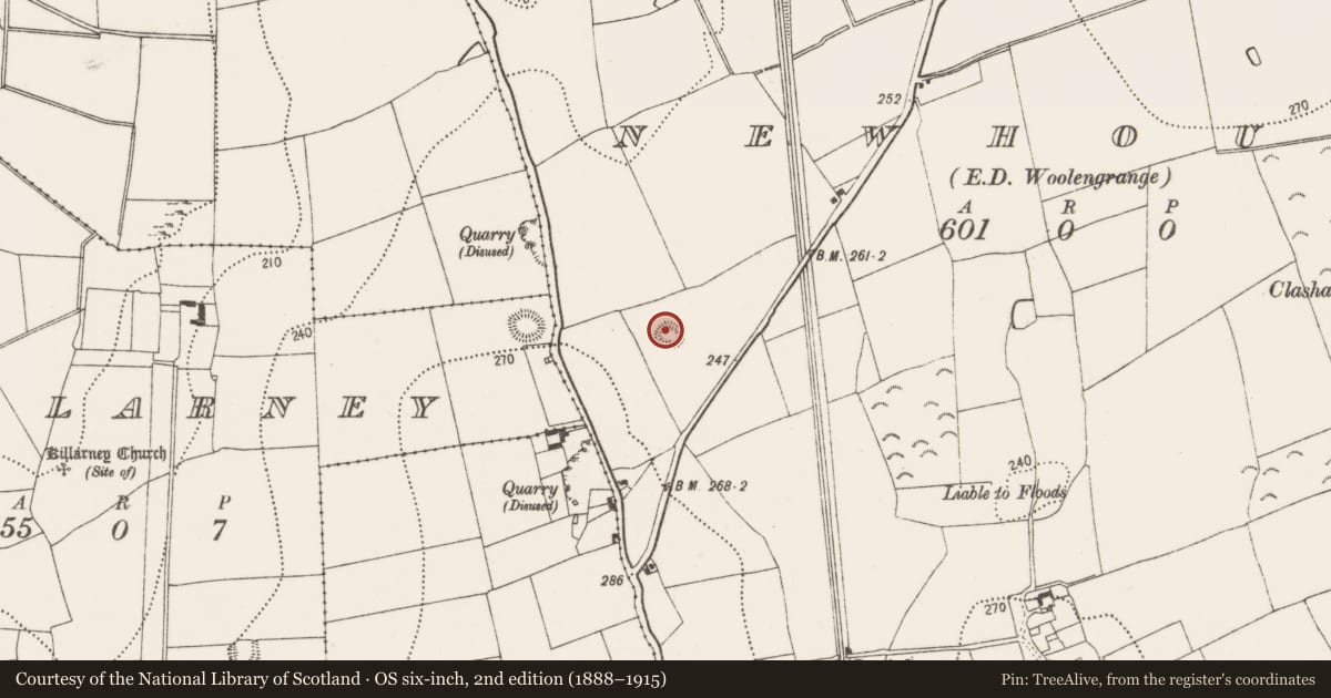 Ordnance Survey six-inch map, 2nd edition (1888–1915) covering the location of Enclosure, Newhouse, County Kilkenny, with a pin at the register's coordinates