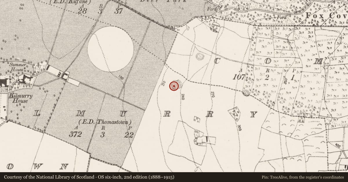 Ordnance Survey six-inch map, 2nd edition (1888–1915) covering the location of Enclosure, Kilmurry, County Kilkenny, with a pin at the register's coordinates