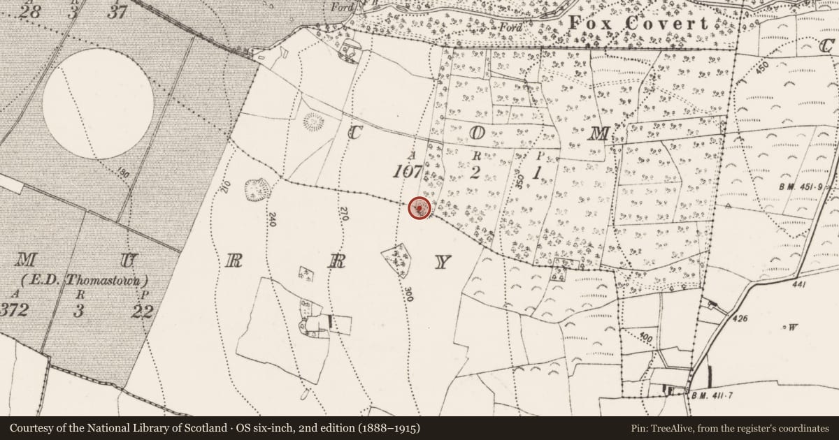 Ordnance Survey six-inch map, 2nd edition (1888–1915) covering the location of Enclosure, Com, County Kilkenny, with a pin at the register's coordinates