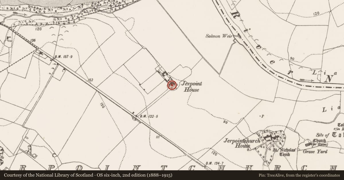 Ordnance Survey six-inch map, 2nd edition (1888–1915) covering the location of Graveslab, Jerpointchurch, County Kilkenny, with a pin at the register's coordinates