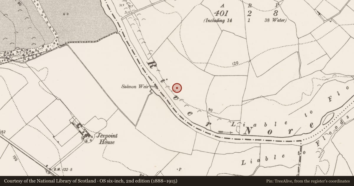 Ordnance Survey six-inch map, 2nd edition (1888–1915) covering the location of Enclosure, Jerpoint West, County Kilkenny, with a pin at the register's coordinates