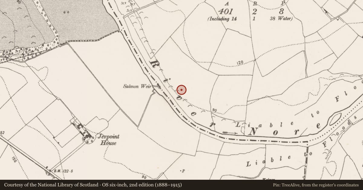 Ordnance Survey six-inch map, 2nd edition (1888–1915) covering the location of Enclosure, Jerpoint West, County Kilkenny, with a pin at the register's coordinates
