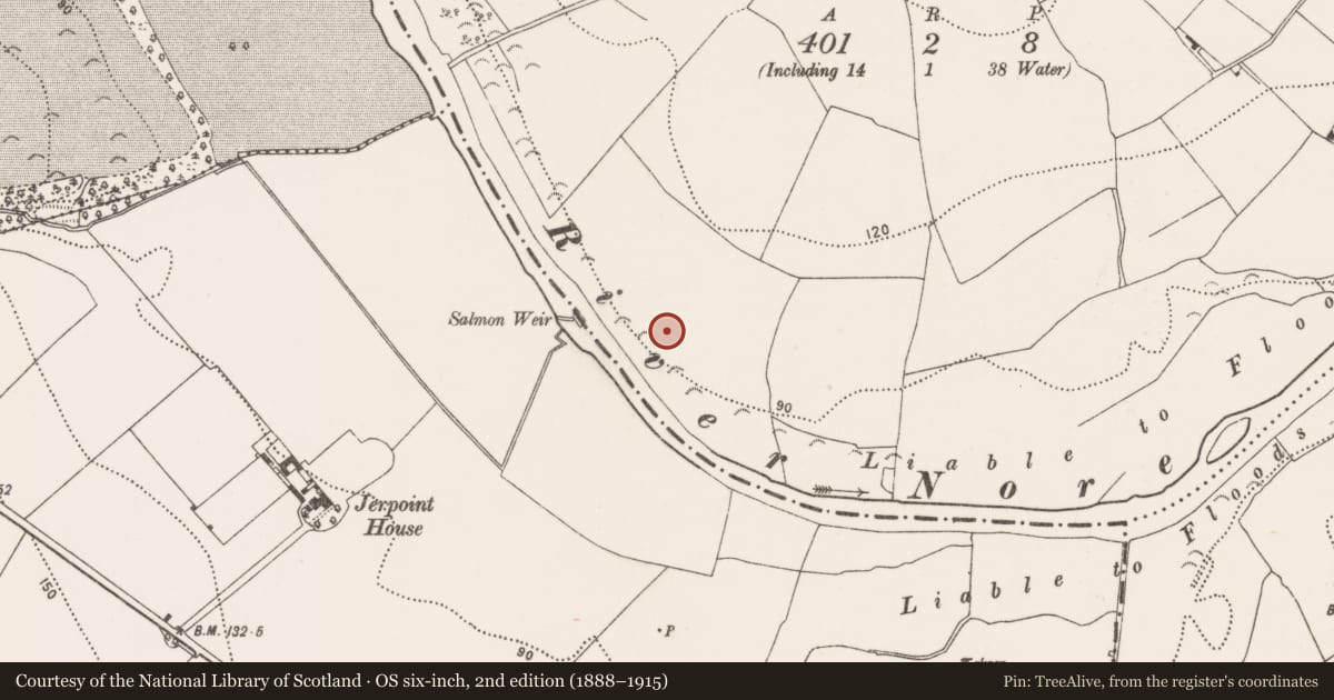 Ordnance Survey six-inch map, 2nd edition (1888–1915) covering the location of Souterrain, Jerpoint West, County Kilkenny, with a pin at the register's coordinates